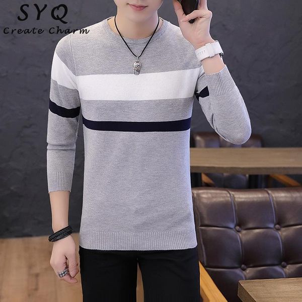 

2019 autumn and winter new men's round neck long-sleeved sweater trend casual sweater youth handsome bottoming shirt, White;black