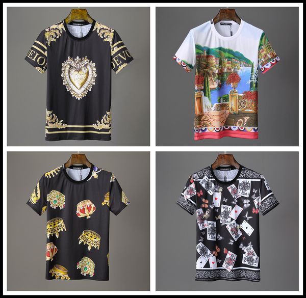 

2019 spring and summer medusa fashion round neck men's short-sleeved round neck t-shirt silk printed ice silk shirt statue letter t-shi, White;black