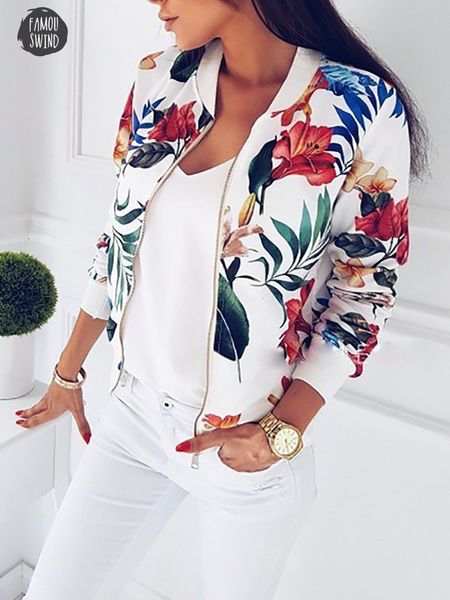 

women jacket fashion ladies floral regular up zipper bomber jacket casual coat autumn spring print outwear women clothes, Black;brown