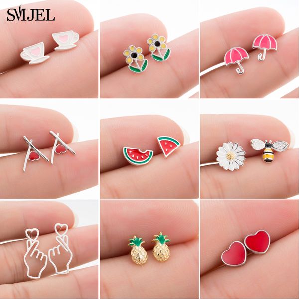 

smjel real 925 sterling silver earrings for women kids jewelry fashion cute heart bee stud earrings girls gift pendientes, Golden;silver