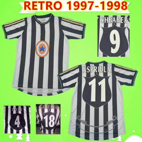 

asprilla shearer barnes speed gillespie retro 1997 1998 united soccer jersey 97 98 football shirt vintage camiseta home white black maillot, Black;yellow