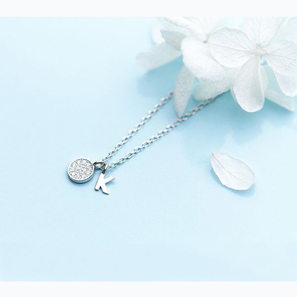 

mloveacc 100% 925 sterling silver round disc and letter k charm pendant necklaces for women necklace choker