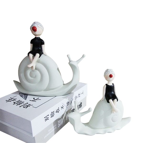 

nordic cartoon snail girl figurine handmade resin sculpture home decoration accessories artcrafts blowing bubbles desk decor