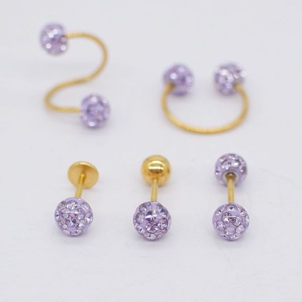 

titanium steel c rod gold-tone full of crystals coated ear stud thin needle ear bone stud small ears earrings eyebrow r, Silver