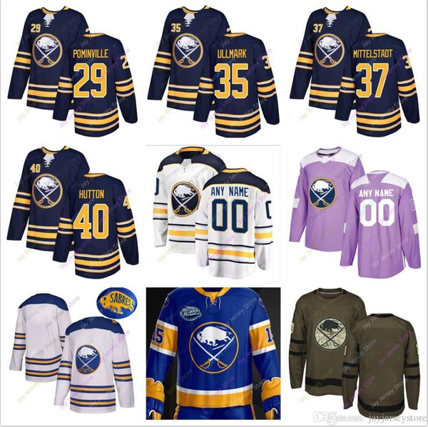 

2019 jason pominville linus ullmark casey mittelstadt carter hutton jersey men women youth winter classic buffalo sabres salute to service, Black;red