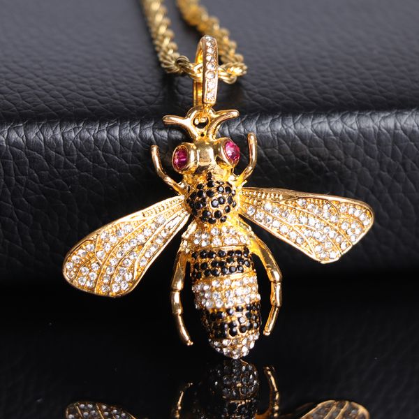 

classic cute bee pendant necklace fashion men hip hop style gold silver color chain honeybee necklace for women friend gift