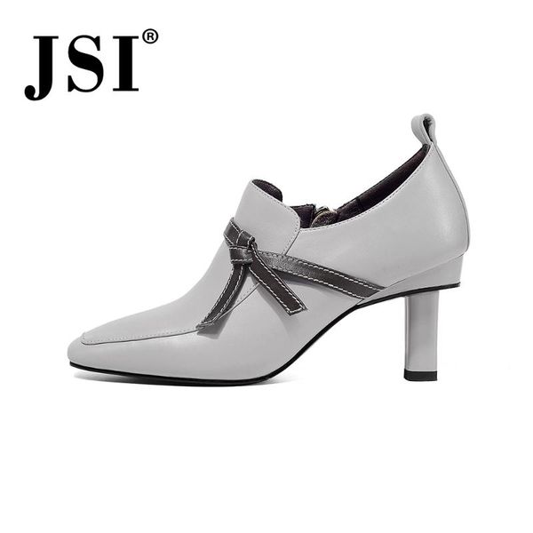 

jsi fashion new pumps comfortable genuine cow leather square toe zipper women shoes elegant thin high heels jo402, Black