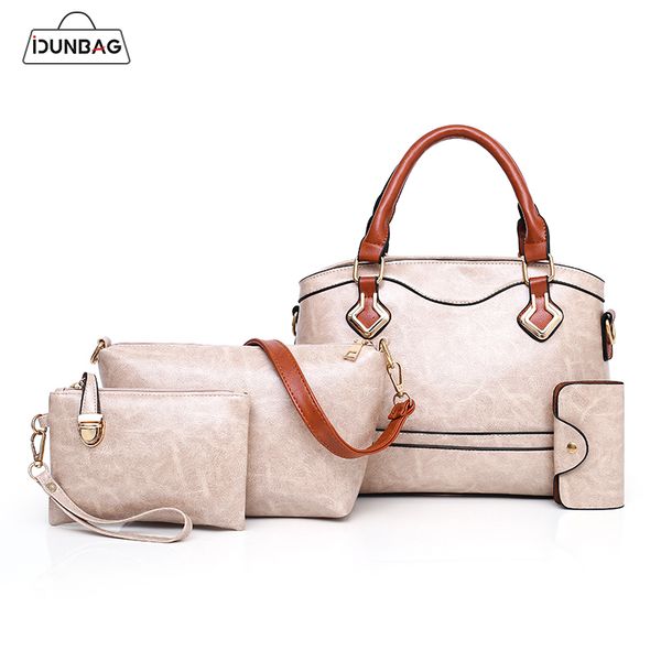 

vintage women bag oil wax leather 4pcs per set handbag high-quality composite bag leisure wild shoulder messenger female