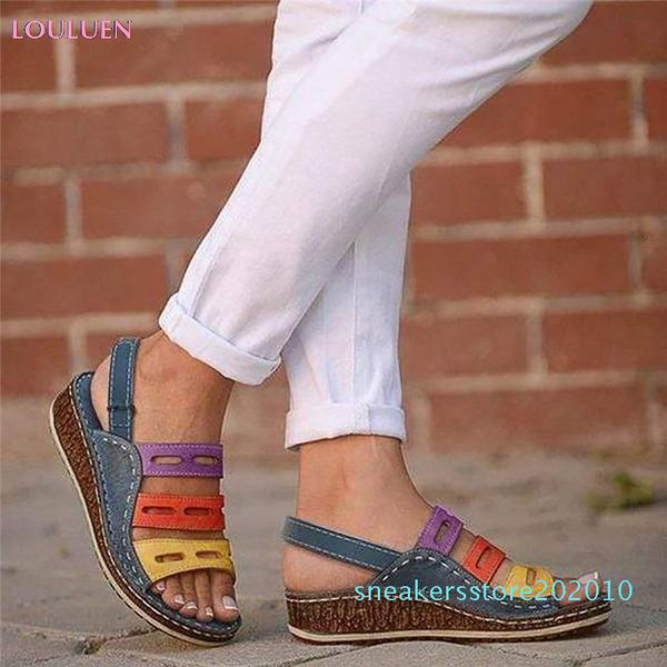 

louluen 2019 new summer women stitching sandals lady open toe casual shoes platform wedge slides beach woman shoe #0617 s10, Black