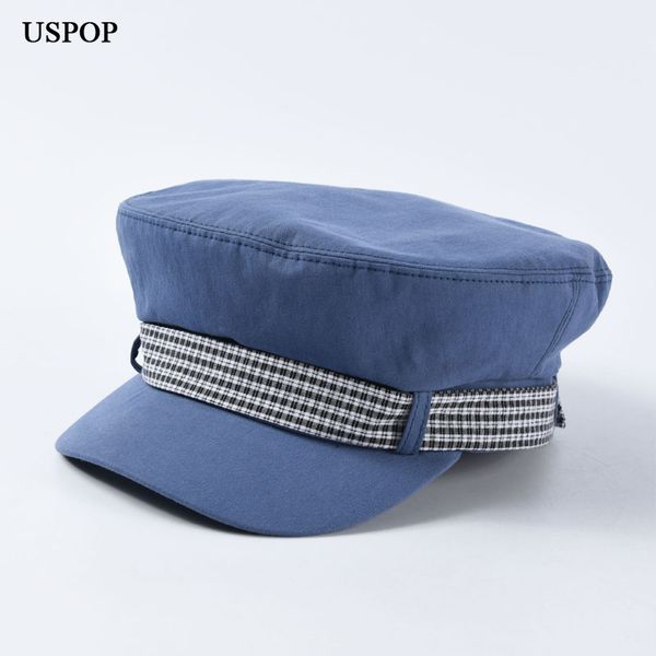 

uspop 2019 autumn new newsboy caps for women plaid bow patchwork flat caps 100% cotton visor cap, Blue;gray