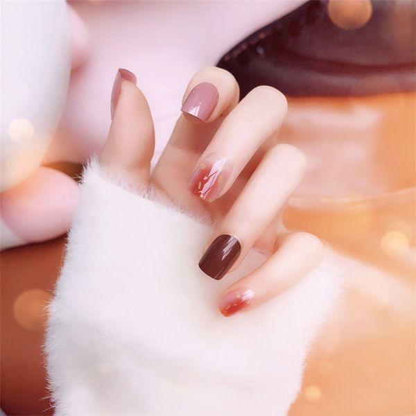 

nail art manicure 24pcs matte tips for false nails fake nails forms extension manicure art acrylic with double-sided sticker, Red;gold
