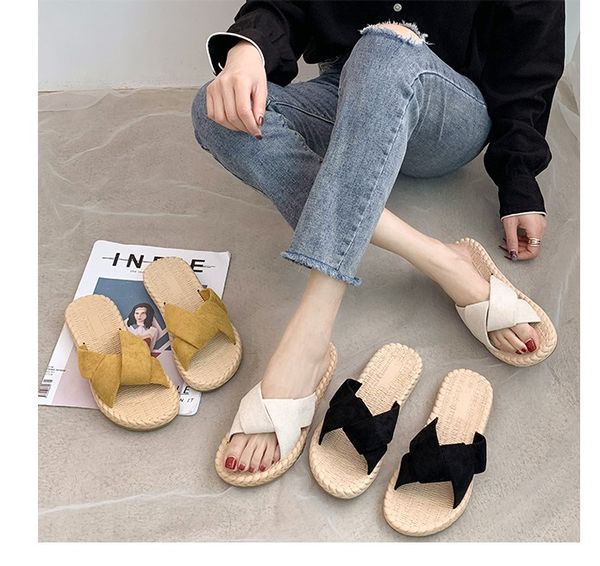 

wild simple cross sandals slippers women outdoor 2020 summer new flat student beach sandals, Black