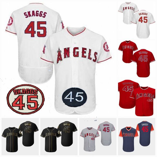 

45 Tyler Skaggs Los Angeles Baseball Angels Jerseys With Skaggs Patch 2019 Golden Edition Iconic Player Memorial Day 150th