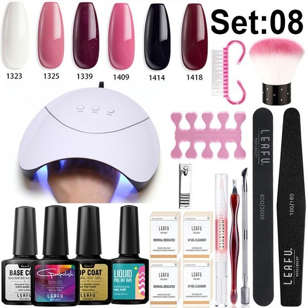 

modelones 21pcs/lot led lamp nail art tools set soak off uv nail gel polish semi permanent lacquer kits smart sensor uv lamp