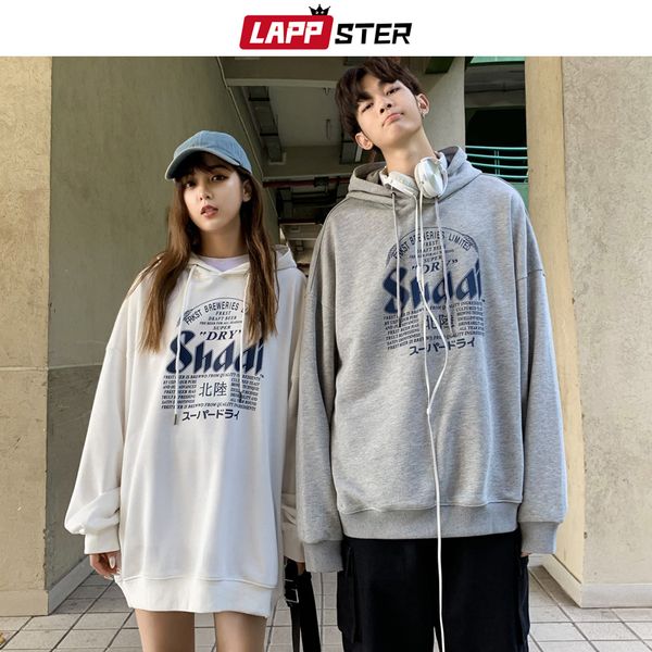 

lappster couple harajuku oversized hooded hoodies 2019 mens funny japanese streetwear sweatshirts korean fashions hip hop hoodie, Black