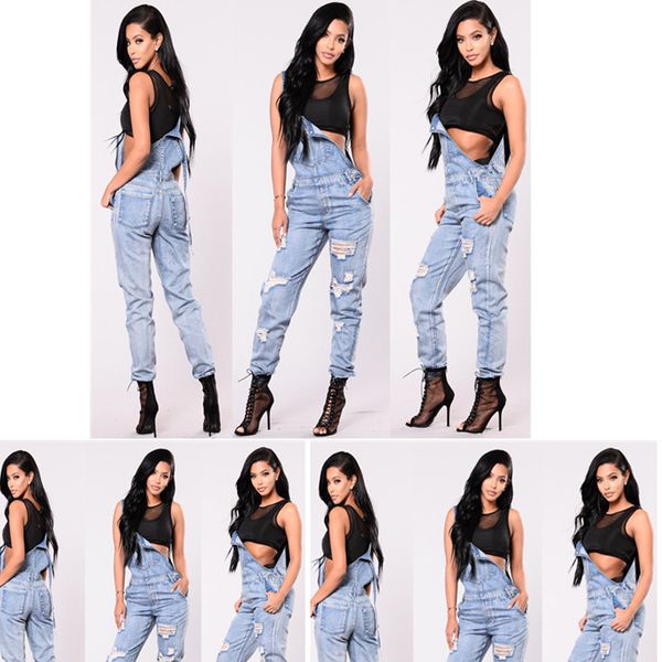 

2019 s-3xl hole fashion straps feet pants slim denim long pencil pants ladies trousers, Blue