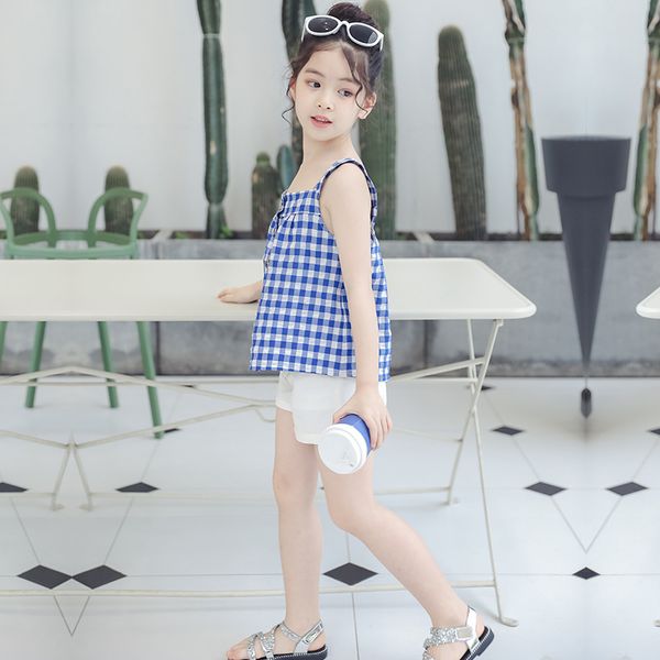 

girls' shirt 2019 summer new style big boy fashionable dungaree shirt children western style camisole fashion girl's, Red;yellow