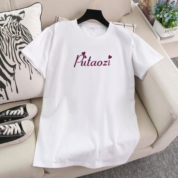 

2020 fashion 100 cotton t shirt tshirt women putaozi letter print t-shirt woman summer vintage 90s plus size white tee top