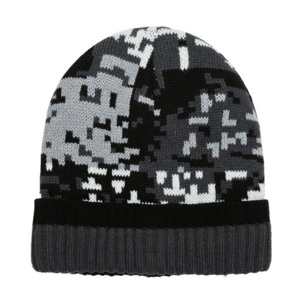 

men women winter elasticity knitting bonnet skullies beanie cap camo thick plush lining warm skiing knitted cuffed beanies, Black