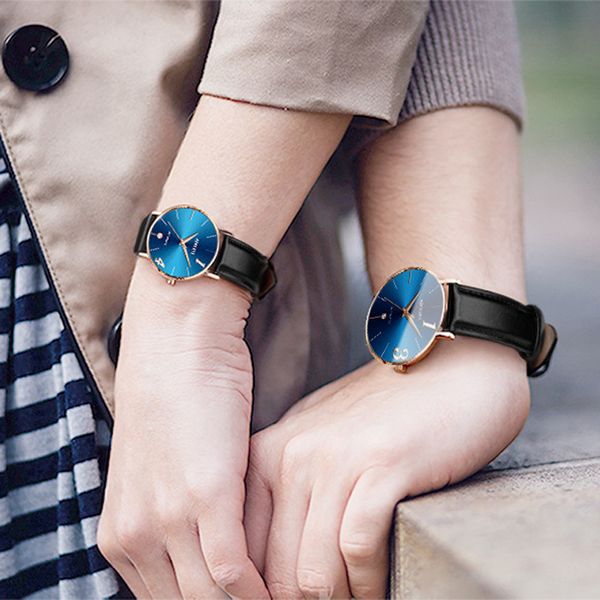 

2019 new modern couple table fashion couple watch leather strap line analog quartz ladies wrist watches gift erkek kol saati #03, Slivery;brown