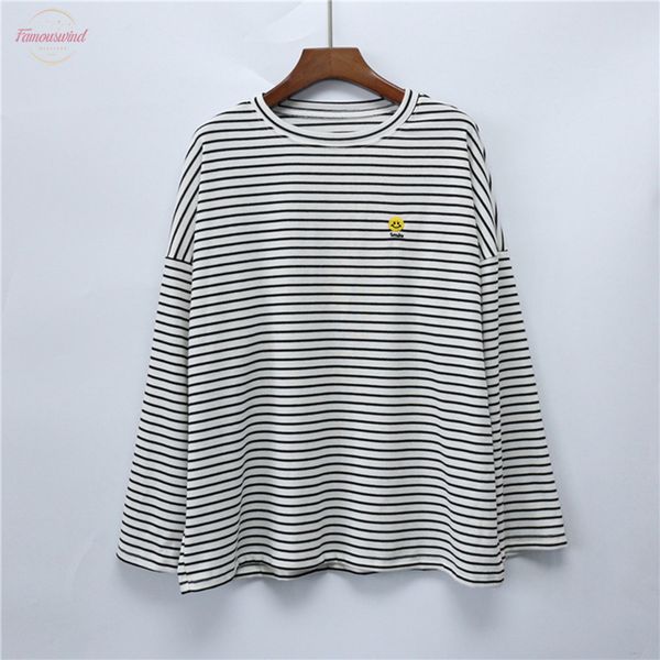 

women tshirt womens designer long sleeve t shirts women loose embroidery striped chic womens style casual t shirt fashion, White