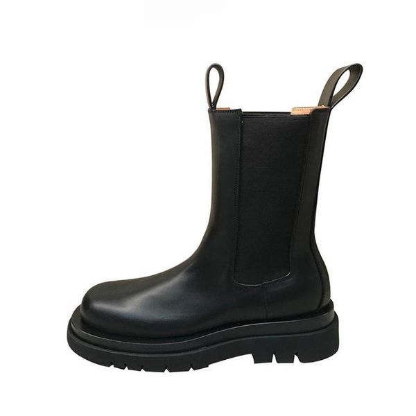 

leather boots women shoes fall winter warm short mid-calf boots platform flats shoes waterproof water non-slip, Black