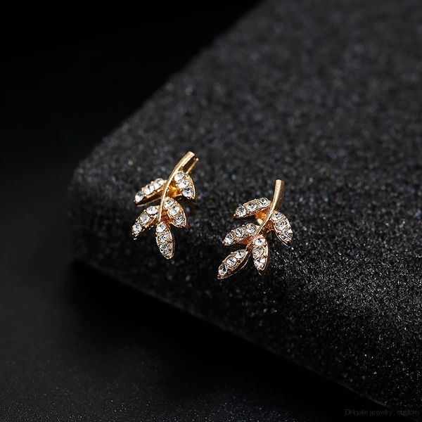 

Golden Color Leaf Stud Earrings For Women Shiny Crystal Ear Jewelry Wholesale Jewelry