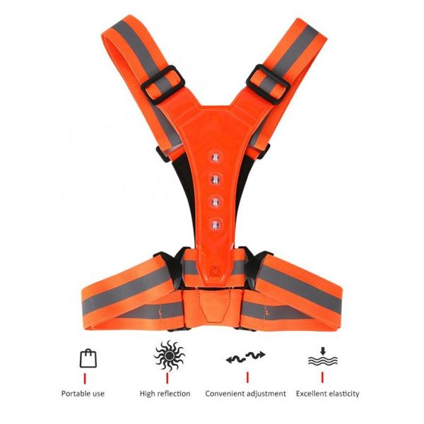 

high visibility night running riding outdoor activity safety vest led reflective cycling vest adjustable elastic driving, Black