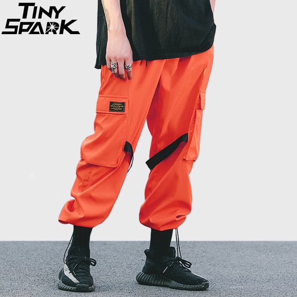 

streetwear hip hip harem pant harajuku multi pocket cargo pant retro vintage trousers thin 2018 korean tactical swag ribbon, Black