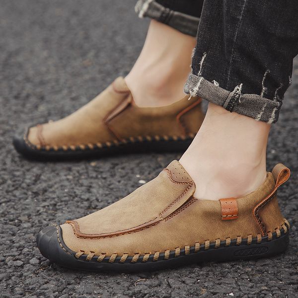 

fashion genuine leather shoes men spring new men flats slip on handmade loafers platform shoes big size 38-46, Black