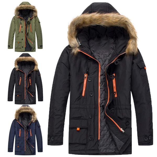 

men coats winter casual mens dressy jacket male slim thicken fur hooded outwear warm coat clothing midi hooded jacket outweat, Black;brown