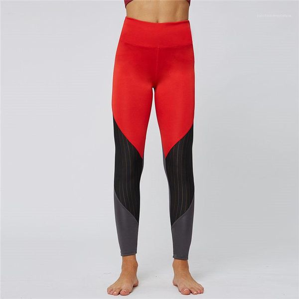 

mesh stitching fitness pants running pants womens elastic sports leggings skinny womens yoga pants red gray, Black;white