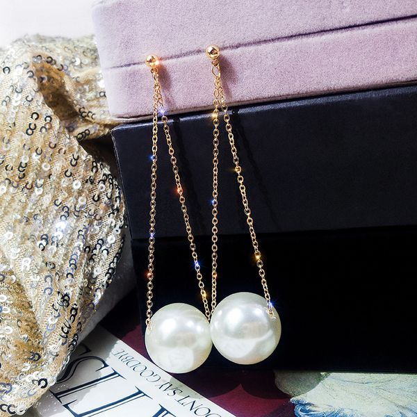 

2019 new arrival simulated-pearl earrings classic water drop women dangle earrings long pendant jewelry for female gift, Silver