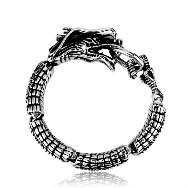 

stainless steel dragon bracelet bangle punk biker rock animal for man 316 stainless steel man's high quality, Black