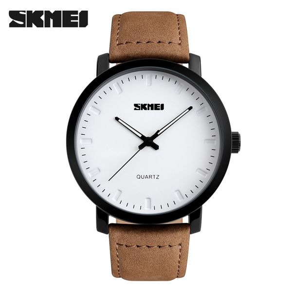

skmei brand casual men's watches leather waterproof joker fashion style quartz watch men sport army wristwatch, Slivery;brown