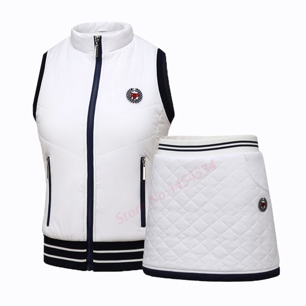 

send golf stockings womens suit golf plus velvet vest autumn winter clothes jacket lady skirt dress white/navy blue suit s, Red;blue