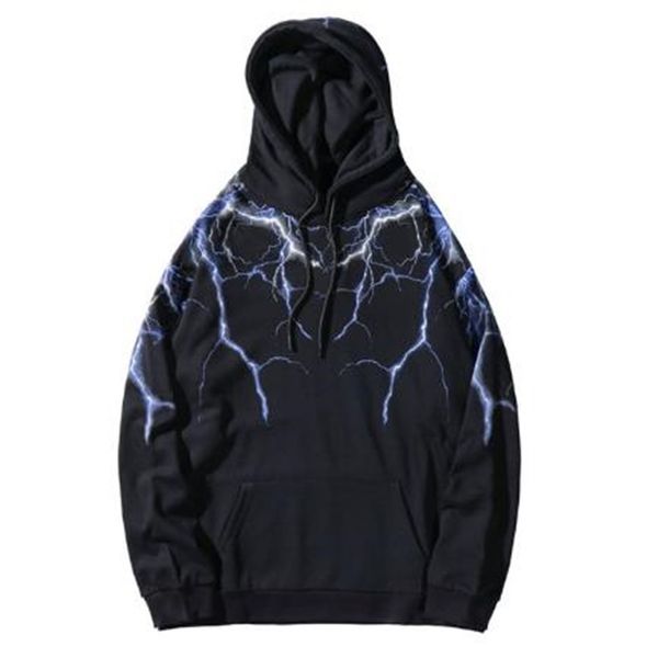 

lightning men hooded sweatshirts fashion casual oversize harajuku hip hop couples hoodie designer thicken loose men outwear, Black