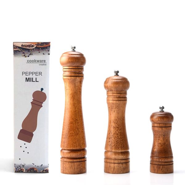 

pepper grinder wood manual salt and pepper mill multi-function cruet 5" 8" 10" kitchen tool with individual package