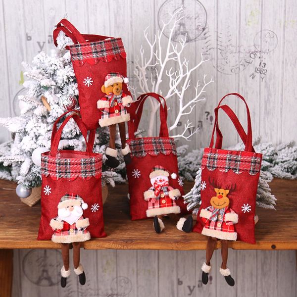 

christmas decorations christmas burlap gift bag candy bag santa claus plaid tote bag christmas decoration props