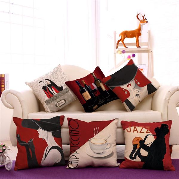 

romantic red wine elegant woman one side printing home decor sofa car seat decorative cushion cover pillow case capa almofada 240446