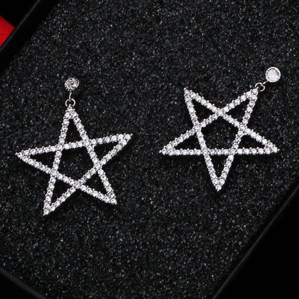 

temperament zircon crystal hollow star earrings rhinestone clip on earrings non piercing pendientes boucle d'oreille, Silver