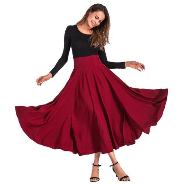 

2019 women slit long maxi skirt vintage ladies fashion pleated flared pockets lace up bow plus size 4xl skirt lj522, Black