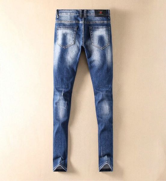 

d2 classic mens designer jeans luxury custom trend trousers bleached hole patch solid color wild spring autumn skinny slim fit cowboy pants, Blue