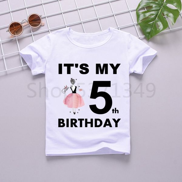 

kids lovely cute girl princess birthday t-shirt for children cartoon printing birthday girls t shirts girl clothes party tees, Blue