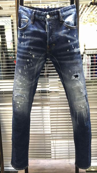 

2019 новый классический модный бренд d2 джинсы мужские стильные потертые лоскутные джинсы хип молнии карманы дизайн мода повседневная тощий, Blue