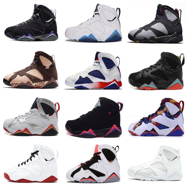 

7s mens basketball shoes 7 raptor bordeaux alternate men women french blue sweater olympic patta nights sneaker sports shoes size 7 - 13, White;red