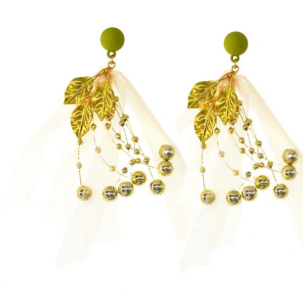 

women's earrings lace beads gold earrings with round beads vintage long hanging women's fashion, Silver