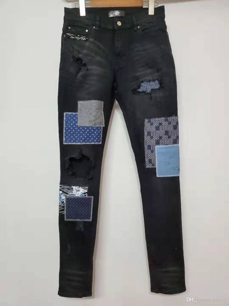 

falection 19fw сша fashion калифорния amimike japan patchwork вышитая рваные джинсы, Blue