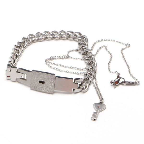 

key pendant necklace couples stainless steel bracelet sets love gifts, Black