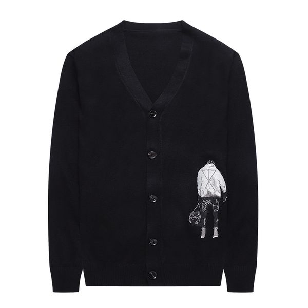 

2019 men's sweater, long-sleeved sweater, youth cartoon pattern v collar sweater coat, White;black